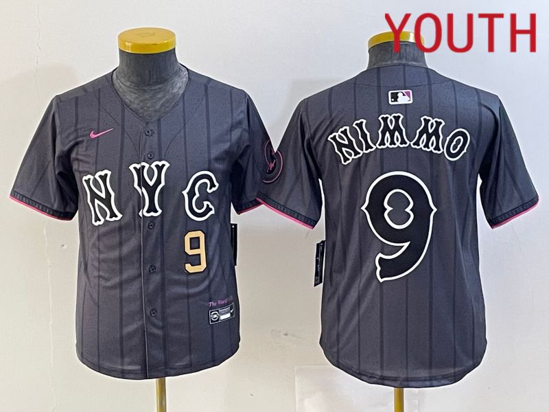 Youth New York Mets #9 Nimmo Black City Edition 2024 Nike MLB Jersey style 3->youth mlb jersey->Youth Jersey